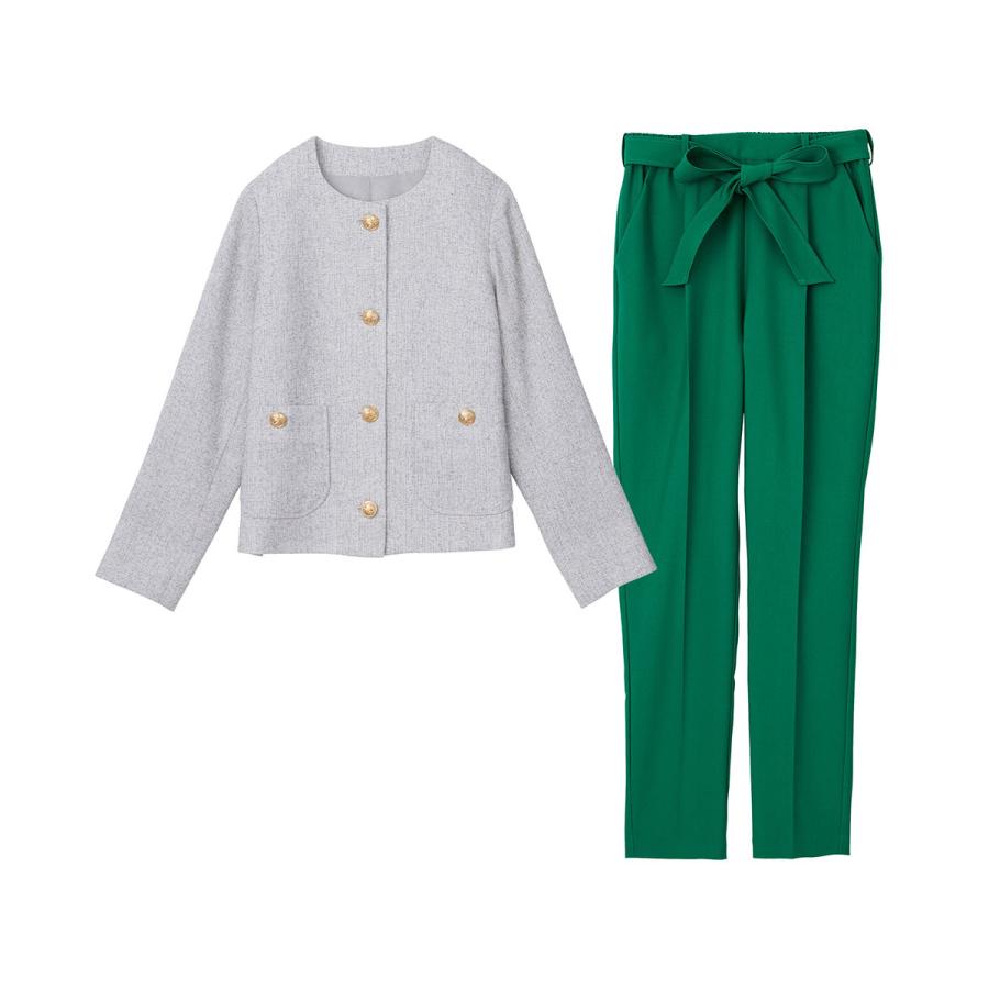 RANAN 【2点セット】メタル調ボタンノーカラージャケット&パンツスーツ - 画像 (7)