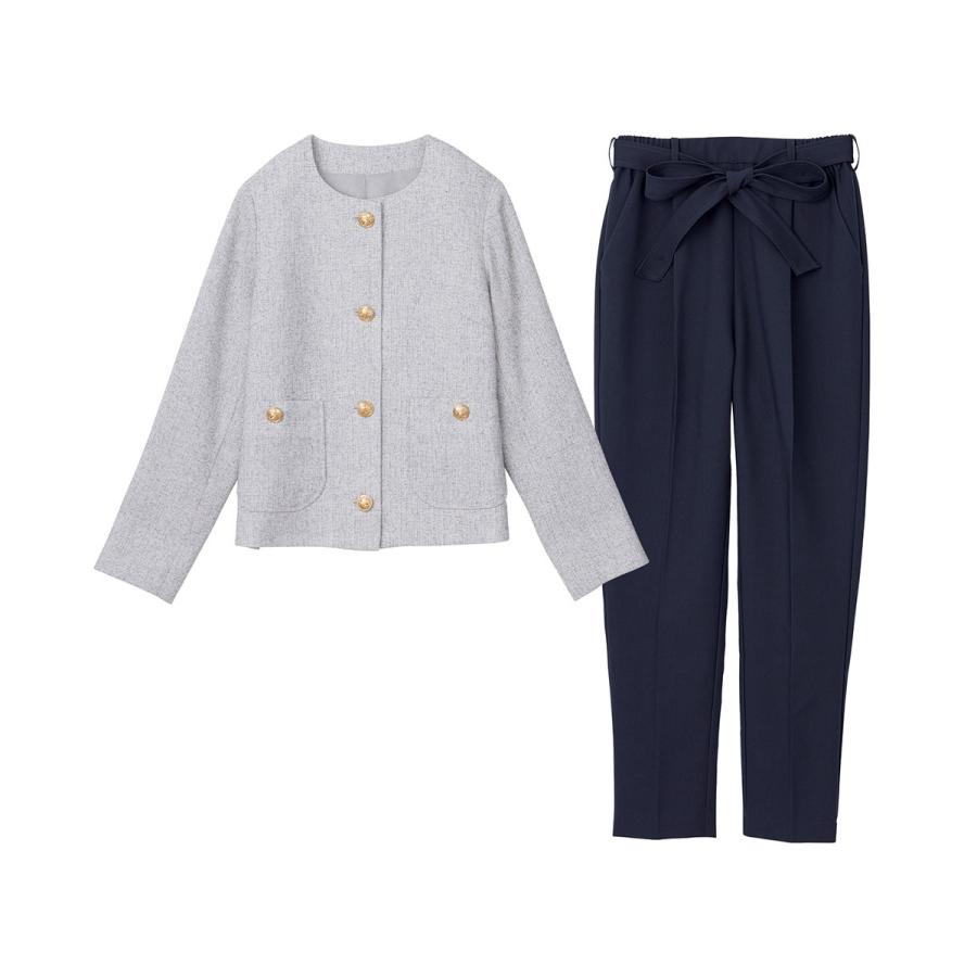 RANAN 【2点セット】メタル調ボタンノーカラージャケット&パンツスーツ - 画像 (8)