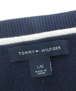 G■トミーヒルフィガー/TOMMYHILFIGER Vネックボーダーニット/コットン【L】紺青緑/men's/45【中古】■