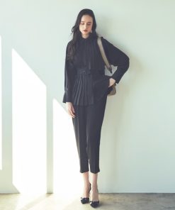 RUIRUE BOUTIQUE セットアップ プリーツロングシャツ＆パンツセットアップフォーマルセレモニースーツ レディース