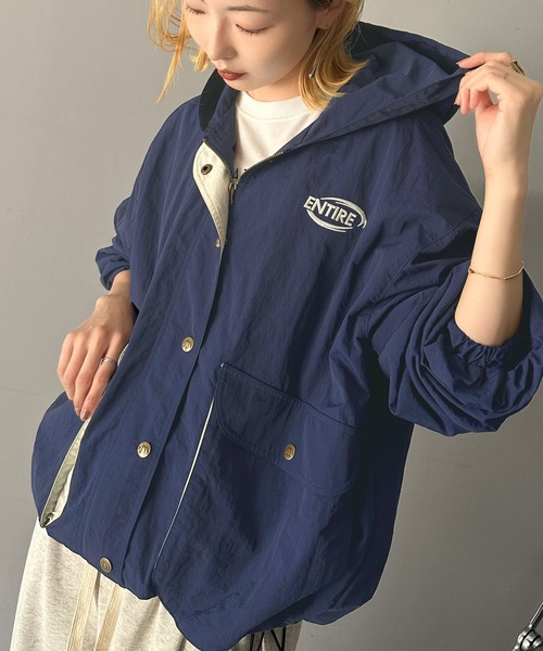 classicalelf ブルゾン アウター メンズライクなのに可愛く決まる。裏フリース胸刺繍配色トレーニングフード付きブルゾン レディース - 画像 (5)