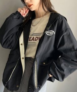 classicalelf ブルゾン アウター メンズライクなのに可愛く決まる。裏フリース胸刺繍配色トレーニングフード付きブルゾン レディース