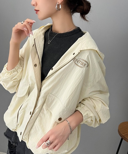 classicalelf ブルゾン アウター メンズライクなのに可愛く決まる。裏フリース胸刺繍配色トレーニングフード付きブルゾン レディース - 画像 (8)