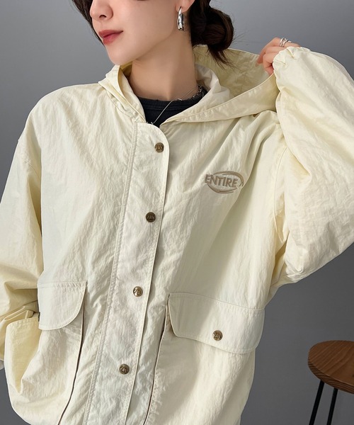 classicalelf ブルゾン アウター メンズライクなのに可愛く決まる。裏フリース胸刺繍配色トレーニングフード付きブルゾン レディース - 画像 (9)