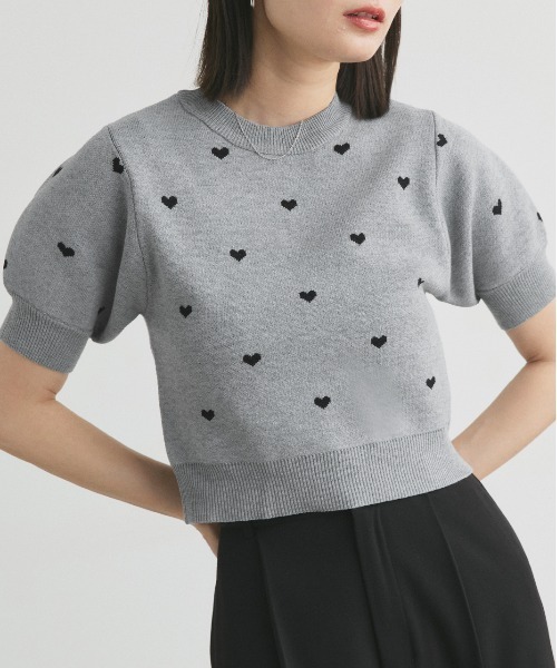 ad thie ニット セーター ハート総柄 パフスリーブニット レディース - 画像 (3)