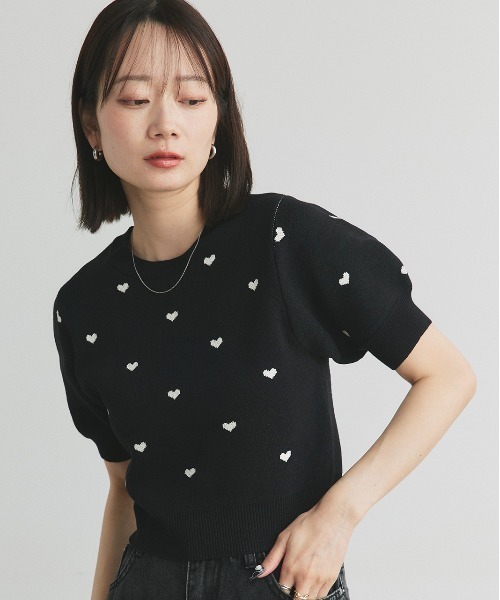 ad thie ニット セーター ハート総柄 パフスリーブニット レディース - 画像 (2)