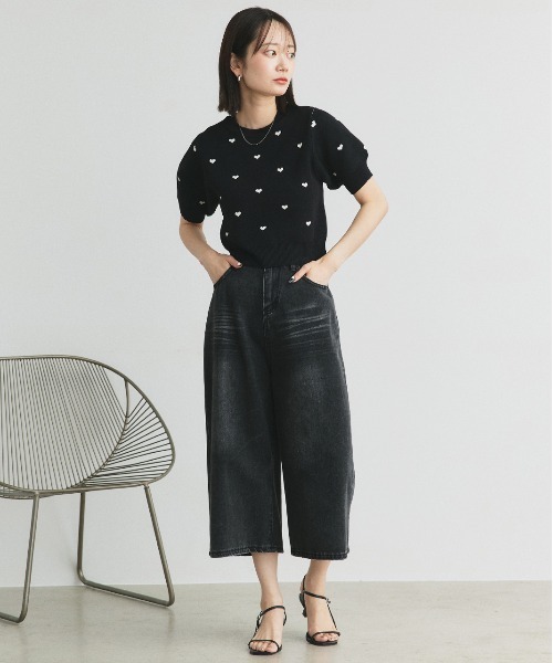 ad thie ニット セーター ハート総柄 パフスリーブニット レディース - 画像 (5)