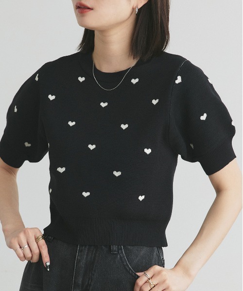 ad thie ニット セーター ハート総柄 パフスリーブニット レディース - 画像 (7)