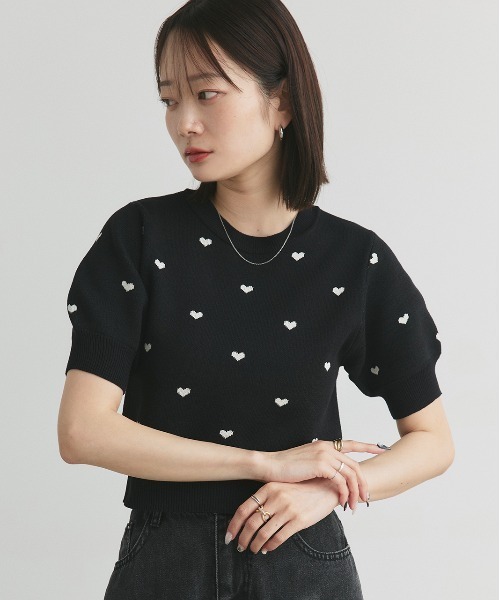 ad thie ニット セーター ハート総柄 パフスリーブニット レディース - 画像 (8)