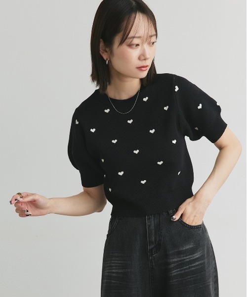 ad thie ニット セーター ハート総柄 パフスリーブニット レディース - 画像 (9)
