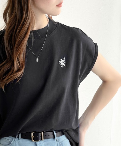 classicalelf tシャツ 「NEWカラーが追加!」大人女子の上品ベーシック。綿100%シルケットモックネックフレンチTシャツ(刺繍) レディース - 画像 (4)