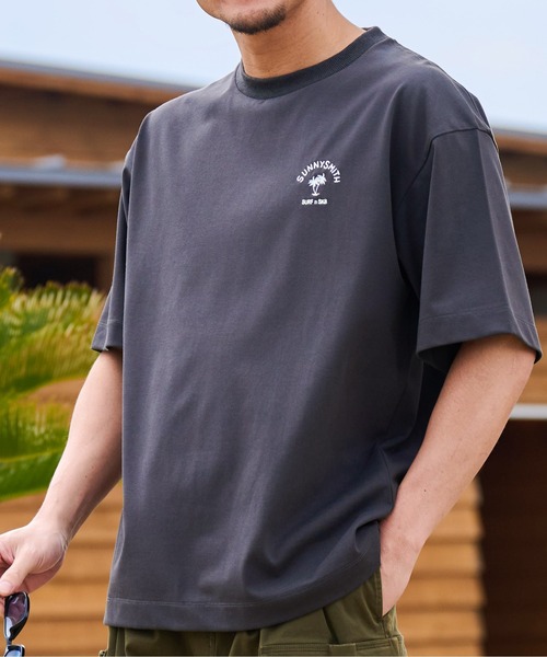 Sunny Smith tシャツ ヤシの木アーチロゴワンポイント刺繍Tシャツ メンズ レディース - 画像 (7)
