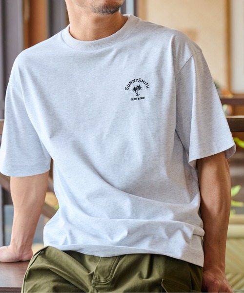 Sunny Smith tシャツ ヤシの木アーチロゴワンポイント刺繍Tシャツ メンズ レディース - 画像 (9)