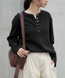 MONO-MART tシャツ 「抗菌防臭」 ソフトワッフル ヘンリーネック ラウンドヘム プルオーバー レディース