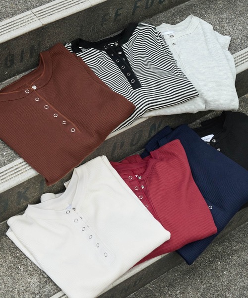 MONO-MART tシャツ 「抗菌防臭」 ソフトワッフル ヘンリーネック ラウンドヘム プルオーバー レディース - 画像 (9)