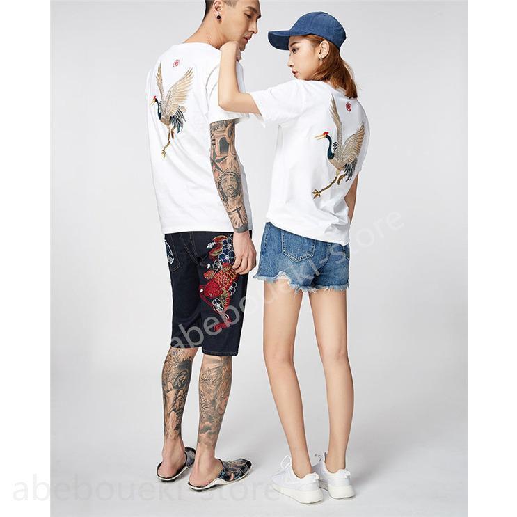 Tシャツ メンズ 半袖 夏服 プルオーバー トップス カジュアル ゆったり 和風 和柄 お兄系 刺繍 鶴 おしゃれ アウトドア 父の日 プレゼント - 画像 (5)