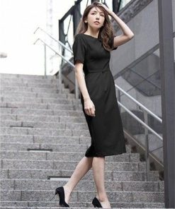 フロリア Flolia 【自宅で洗える】ノーカラージャケット&コクーンワンピースの2点セットアップセレモニースーツ （ブラック）