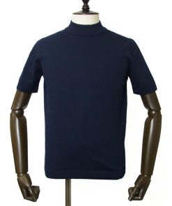 Gran Sasso グランサッソ モックネック ニット GRAN SASSO 半袖 12ゲージ コットン ニットT ニットカットソー ハイゲージ 58109 18120 ネイビー 国内正規品