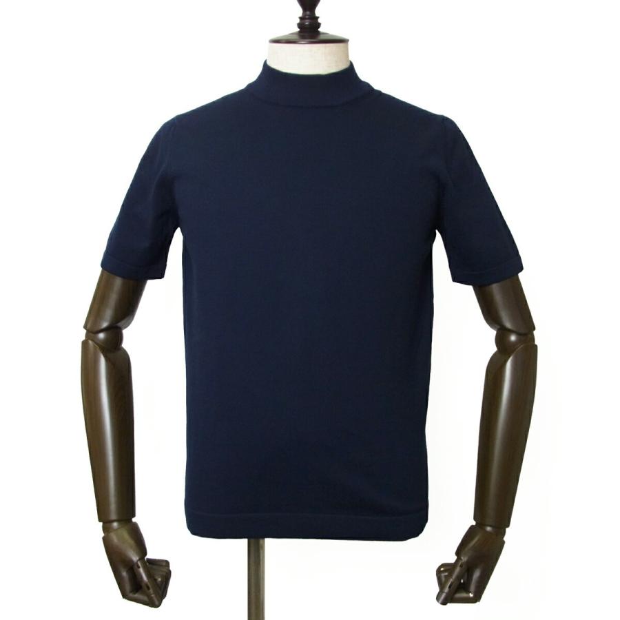 Gran Sasso グランサッソ モックネック ニット GRAN SASSO 半袖 12ゲージ コットン ニットT ニットカットソー ハイゲージ 58109 18120 ネイビー 国内正規品