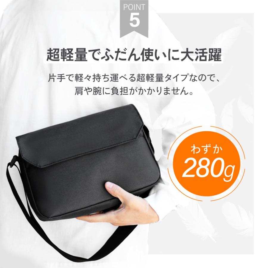 ショルダーバッグ メンズ レディース 大きめ 斜め掛け ポケット おしゃれ 軽い 大容量 シンプル カジュアル ファスナー 無地 黒 - 画像 (8)