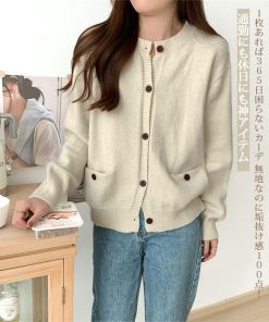 Dark Angel ニット トップス アウター ニットカーディガン カーディガン レディース ゆったり 秋冬 ポケット付き 体型カバー 通勤 定番カラー シンプル 長袖 無地 オフィス