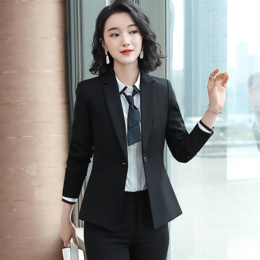 レディース スーツ セットアップ ビジネス 通販 フォーマルスーツ パンツスーツ 上下セット レディーススーツ ビジネススーツ セレモニースーツ 長袖 無地 - 画像 (2)