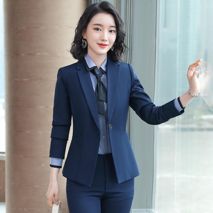 レディース スーツ セットアップ ビジネス 通販 フォーマルスーツ パンツスーツ 上下セット レディーススーツ ビジネススーツ セレモニースーツ 長袖 無地 - 画像 (3)