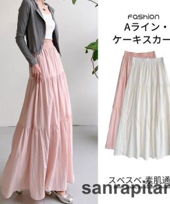 レディース スカート Iラインギャザーティアードロングスカート プリーツスカートマキシ丈 夏 春秋 ウエストゴム  サマースカート