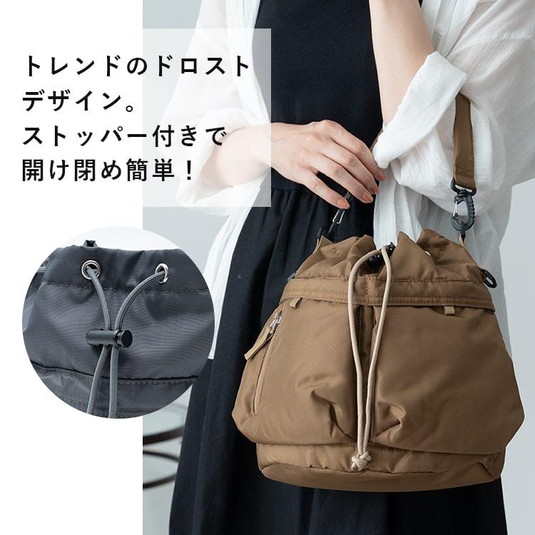 ショルダーバッグ レディース 巾着 斜め掛け おしゃれ ダブルポケット 軽量 a5 ペットボトル 2way トートバッグ 小さめ 自立 - 画像 (7)