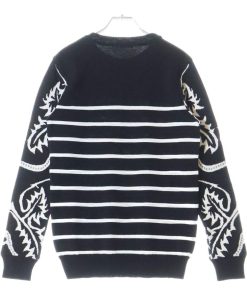 BALMAIN バルマン ショルダーボタン ボーダー 長袖ニットセーター ブラック/ホワイト S8H6176M209