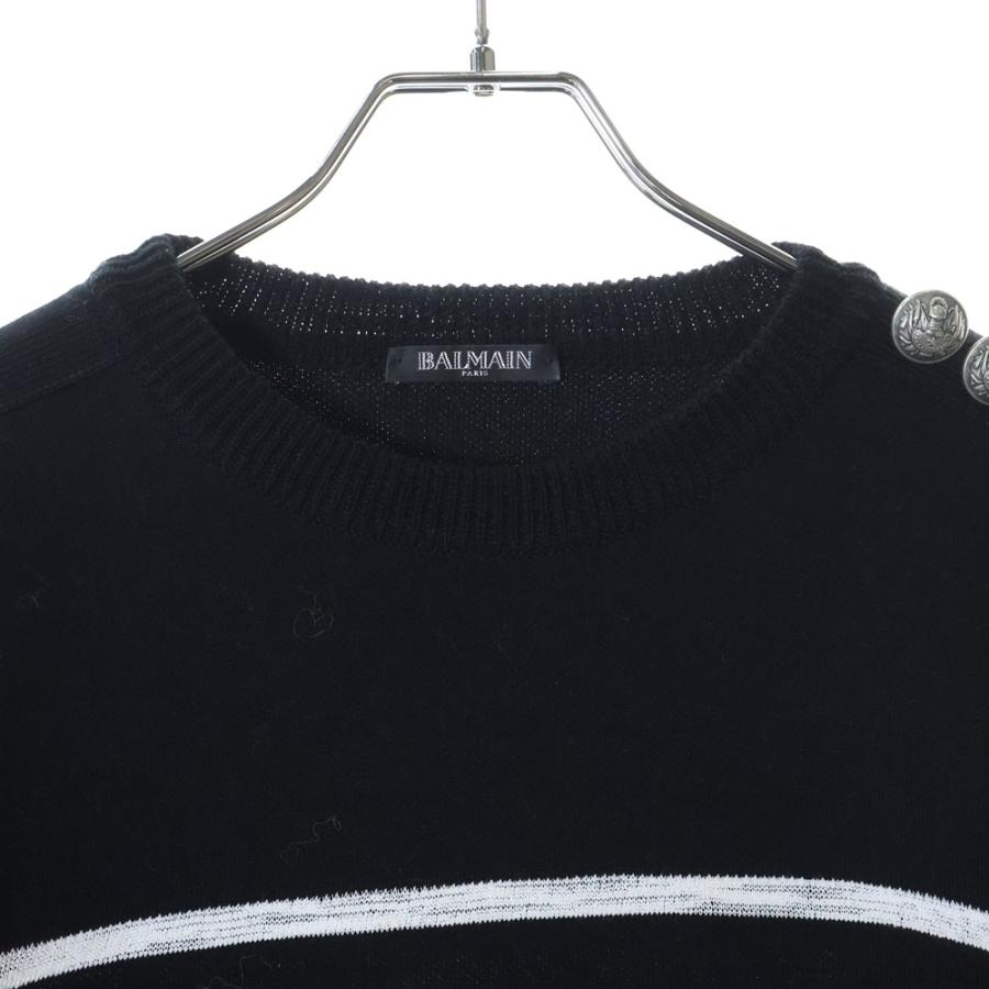 BALMAIN バルマン ショルダーボタン ボーダー 長袖ニットセーター ブラック/ホワイト S8H6176M209 - 画像 (2)
