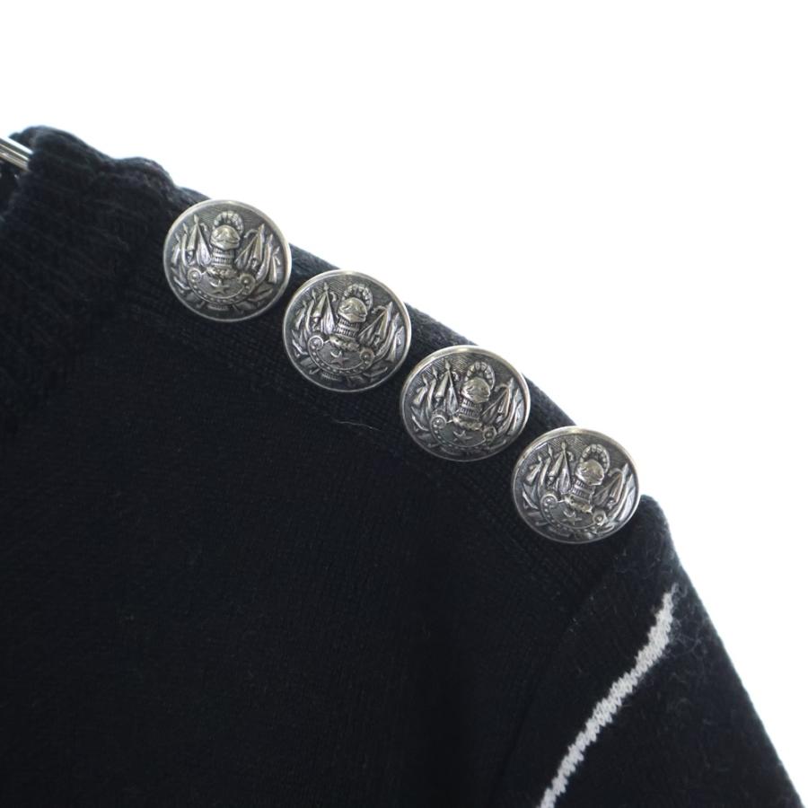 BALMAIN バルマン ショルダーボタン ボーダー 長袖ニットセーター ブラック/ホワイト S8H6176M209 - 画像 (4)