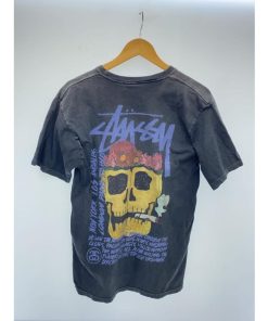 STUSSY◆Tシャツ/M/コットン/BLK/日焼け有/SMOKIN PIG DYED TEE