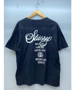 STUSSY◆WORLD TOUR TEE/ワールドツアー/ロゴプリント/Tシャツ/L/コットン/BLK/メキシコ製
