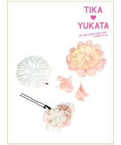 Tika 浴衣 髪飾り 花 フラワー ヘアアクセ 3点セット まとめ髪 ヘアピン Uピン 浴衣小物 浴衣アクセサリー レトロ 和装 和服 大正ロマン 白 青 ピンク