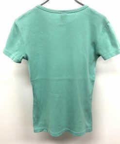 GAP ギャップ XS レディース Tシャツ リブカットソー アニマル 動物 刺繍 タイガー 虎 トラ ストレッチ 丸首 半袖 綿100% グリーン系 青緑