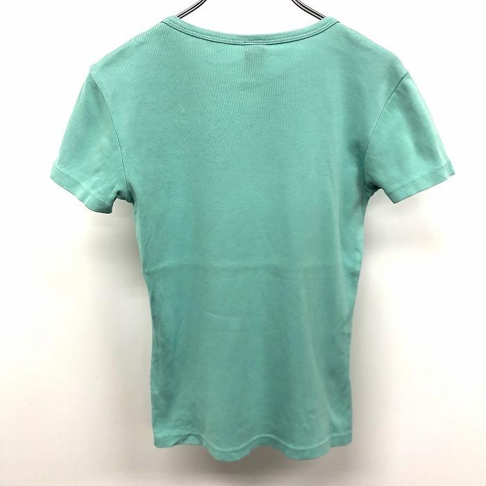 GAP ギャップ XS レディース Tシャツ リブカットソー アニマル 動物 刺繍 タイガー 虎 トラ ストレッチ 丸首 半袖 綿100% グリーン系 青緑