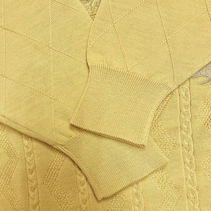 ベイヒル クラシック ニット セーター ダイヤチェック×シェブロン×ケーブル 刺繍 長袖 丸首 ニューウール100% M イエロー 黄 メンズ - 画像 (3)