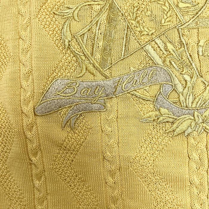ベイヒル クラシック ニット セーター ダイヤチェック×シェブロン×ケーブル 刺繍 長袖 丸首 ニューウール100% M イエロー 黄 メンズ - 画像 (4)