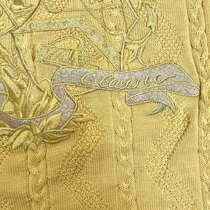 ベイヒル クラシック ニット セーター ダイヤチェック×シェブロン×ケーブル 刺繍 長袖 丸首 ニューウール100% M イエロー 黄 メンズ - 画像 (5)