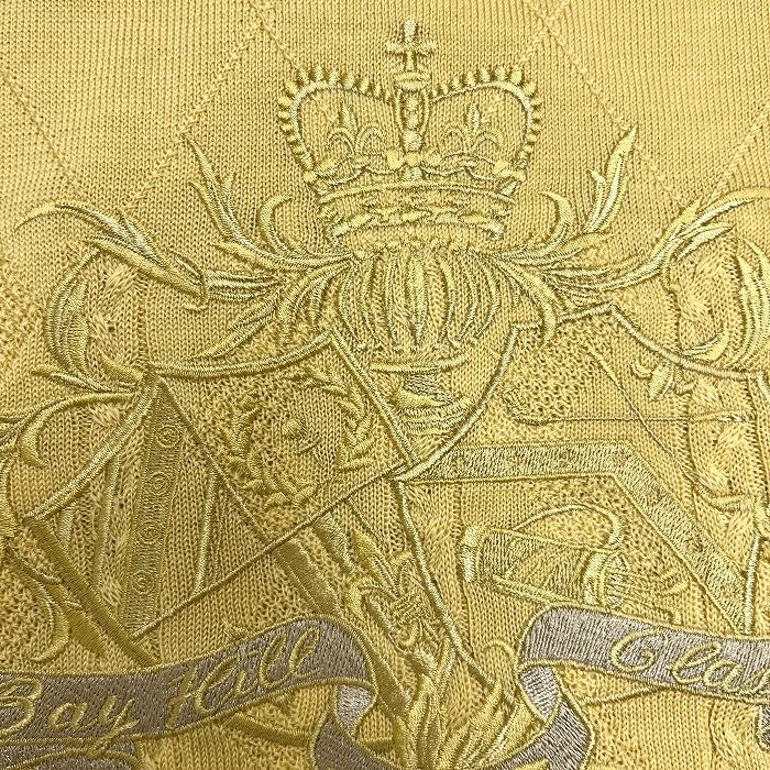 ベイヒル クラシック ニット セーター ダイヤチェック×シェブロン×ケーブル 刺繍 長袖 丸首 ニューウール100% M イエロー 黄 メンズ - 画像 (6)