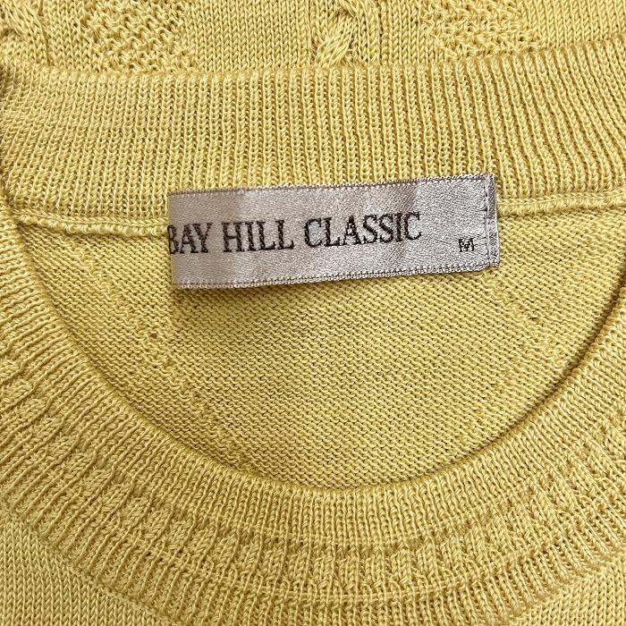 ベイヒル クラシック ニット セーター ダイヤチェック×シェブロン×ケーブル 刺繍 長袖 丸首 ニューウール100% M イエロー 黄 メンズ - 画像 (7)