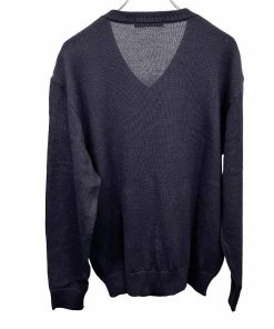 Golden Bear ゴールデンベア セーター ラダー柄 Vネック クマの刺繍 長袖 日本製 毛×アクリル M ダークネイビー 濃紺×緑×紺×黄 メンズ