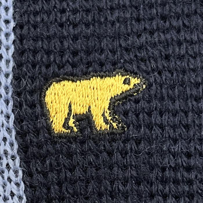Golden Bear ゴールデンベア セーター ラダー柄 Vネック クマの刺繍 長袖 日本製 毛×アクリル M ダークネイビー 濃紺×緑×紺×黄 メンズ - 画像 (3)