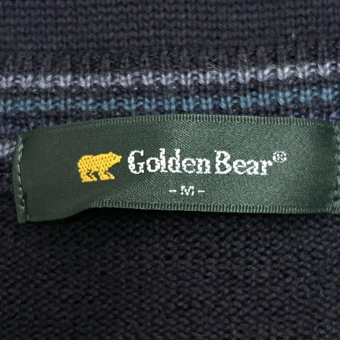 Golden Bear ゴールデンベア セーター ラダー柄 Vネック クマの刺繍 長袖 日本製 毛×アクリル M ダークネイビー 濃紺×緑×紺×黄 メンズ - 画像 (6)