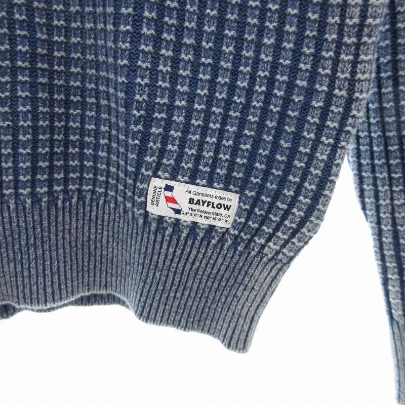 ベイフロー BAYFLOW ワッフル リブニット 長袖 ロゴタグ クルーネック 2 青 /JS レディース - 画像 (4)