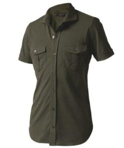 ふるさと納税 和歌山市 decollouomo メンズパイロットシャツ半袖 コンコルド素材 オリーブ M DJS-003