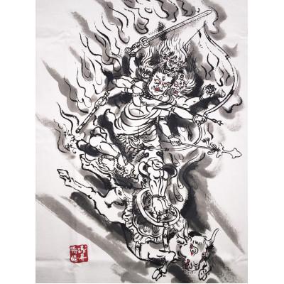 ふるさと納税 和泉市 手描きTシャツ 仏画 大威徳明王 白 (半袖 XLサイズ)