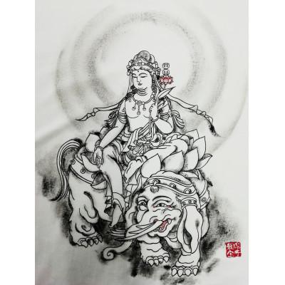 ふるさと納税 和泉市 手描きTシャツ 仏画 普賢菩薩 白 (半袖 Sサイズ) - 画像 (2)