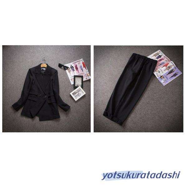 レディース スーツセット 2点セット パンツスーツ ビジネススーツ 女性 春秋新作 テーラード 大きいサイズ 韓国風 着痩せ 体型カバー 大人かわいい - 画像 (2)